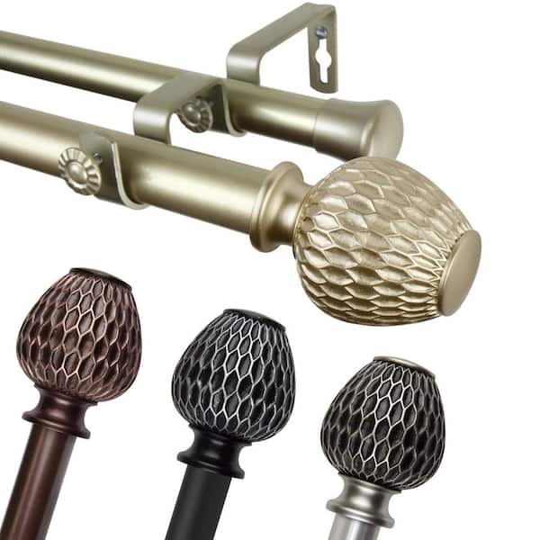 EMOH 1" Dia Adjustable 66-120" Double Curtain Rod in Gold with Adalee Finials
