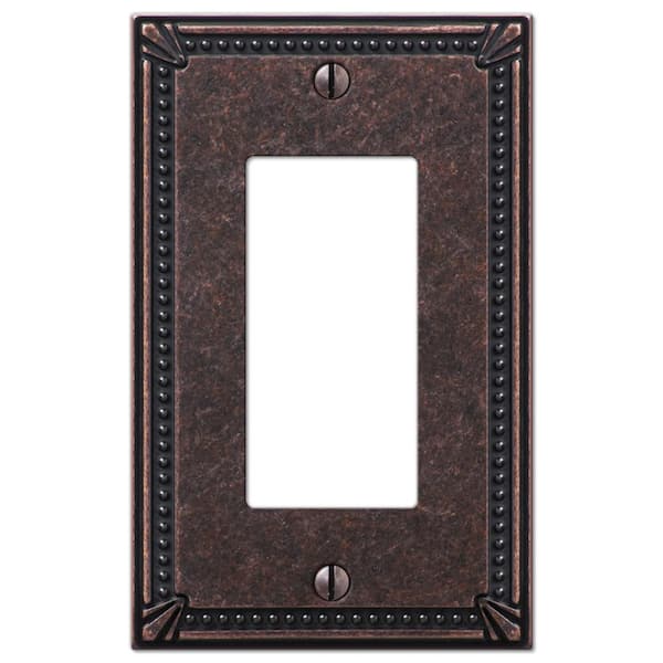 AMERELLE Imperial Bead 1 Gang Rocker Metal Wall Plate - Tumbled Aged Bronze