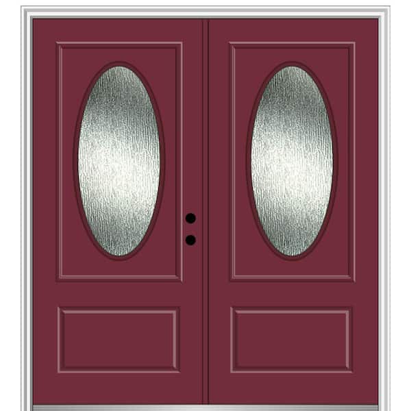 MMI Door 72 in. x 80 in. Left-Hand/Inswing Rain Glass Burgundy Fiberglass Prehung Front Door on 4-9/16 in. Frame