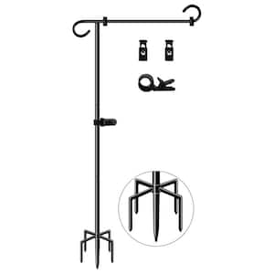 4.25 ft. Black Steel Garden Flagpole with Spring Stoppers, Tiger Clip and 5-Prong Base for Small Flag (1-Pack)