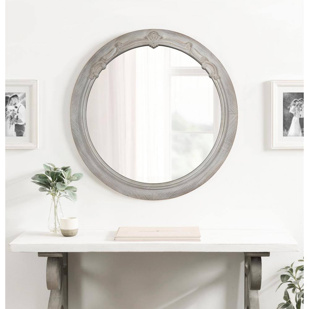 Irelyn 26" Round Gray Wood Wall Mirror