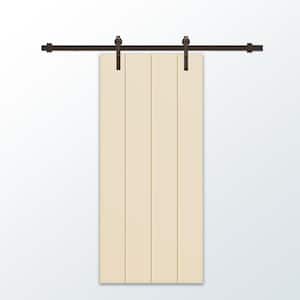 36 in. x 96 in. Beige Stained Composite MDF Paneled Interior Sliding Barn Door with Hardware Kit