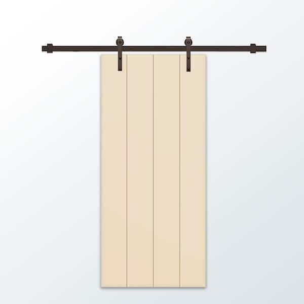CALHOME 42 in. x 96 in. Beige Painted Composite MDF Paneled Interior Sliding Barn Door with Hardware Kit