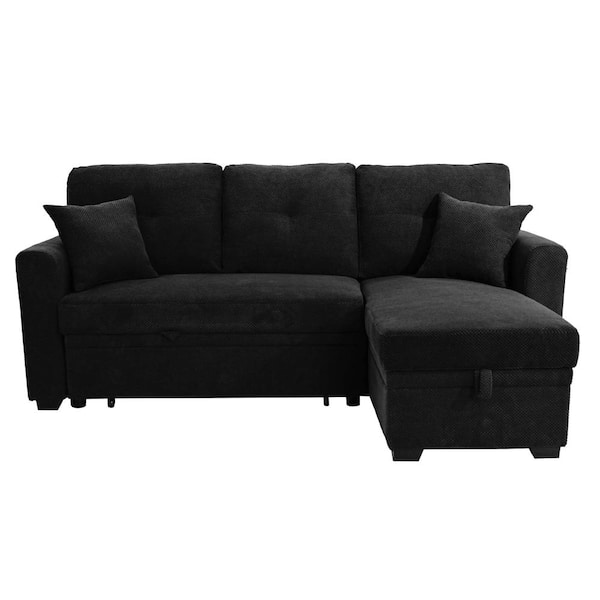 Black Convertible Sofa Bed, L-Shaped Sofa with Pull-Out Bed