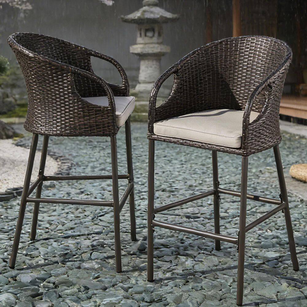Multi-Brown Wicker Outdoor Bar Stool with Waterproof Cushions (2-Pack) price history on PriceWatchPro