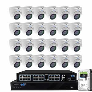 32-Channel 8MP 8TB NVR Security Camera System 24 Wired Turret Cameras 2.8mm-12mm Motorized Lens Human/Vehicle Detection
