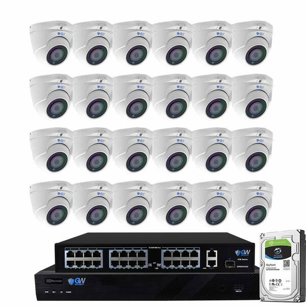 GW Security 32-Channel 8MP 8TB NVR Security Camera System 24 Wired Turret Cameras 2.8mm-12mm Motorized Lens Human/Vehicle Detection