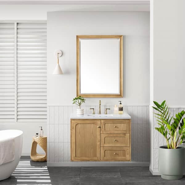 Laurent 36.0 in. W x 23.5 in. D x 34.2 in . H Bathroom Vanity in Light Oak with White Zeus Quartz Top