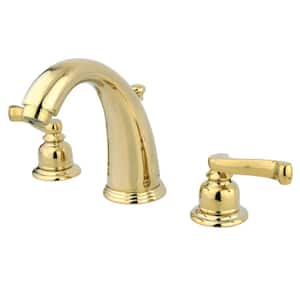 Royale 8 in. Widespread 2-Handle Bathroom Faucets with Plastic Pop-Up in Polished Brass