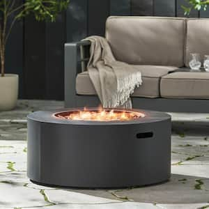 32 in. 40,000 BTU Round Iron Gas Outdoor Patio Fire Pit Table in Dark Grey