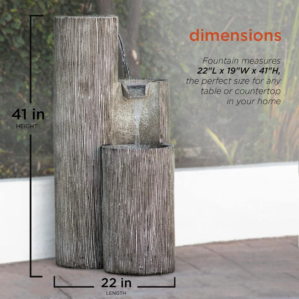 Modern 41" Gray Polyresin Three-Tier Column Fountain with LED Light