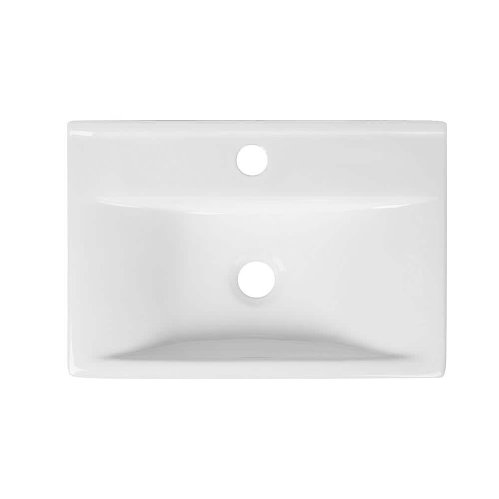 18'' White Ceramic Wall-Mount Bathroom Sink with Faucet Hole