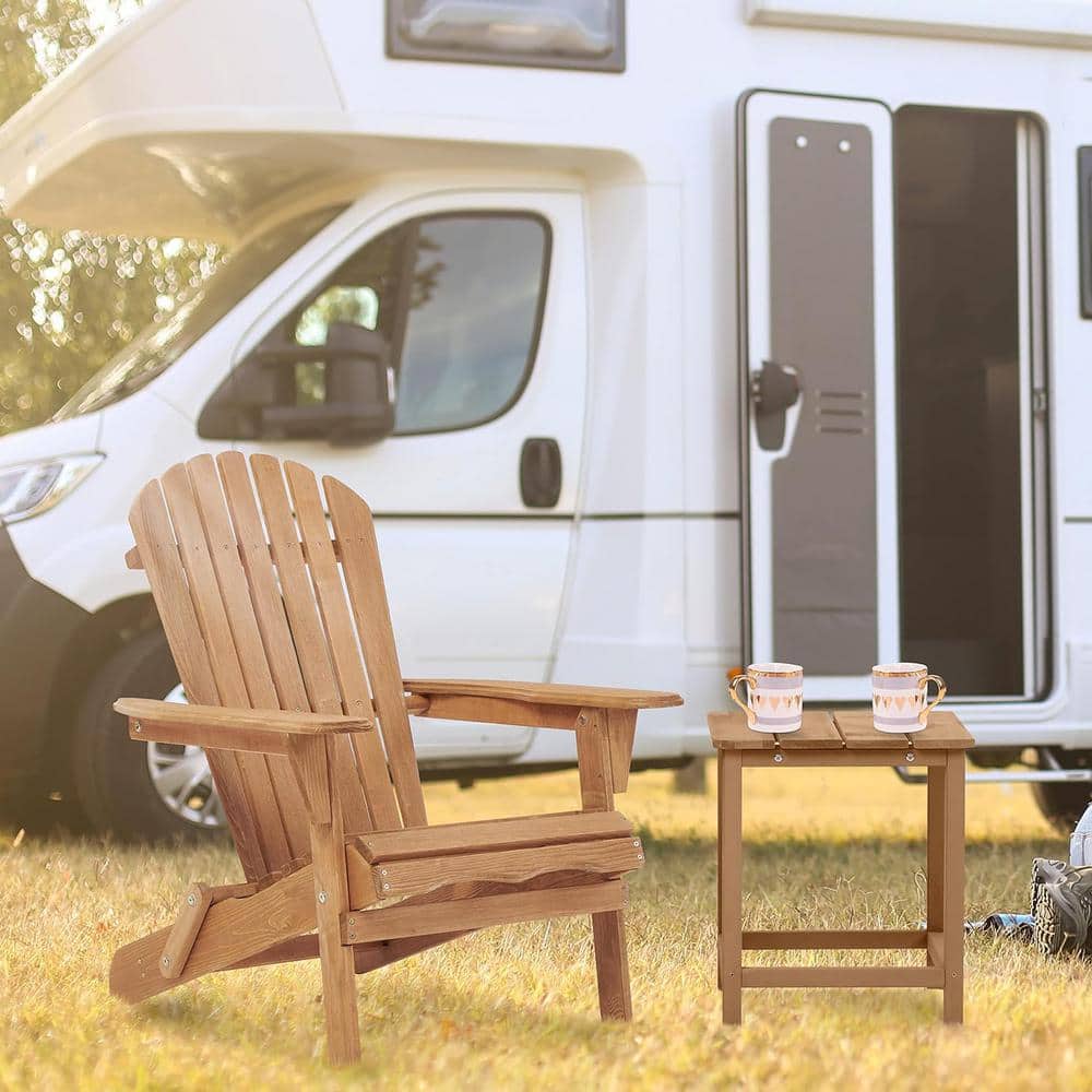 Light Brown Wood Folding Adirondack Chair Set of 2