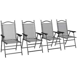 4-Piece Gray Metal Folding Dining Chair Outdoor Lawn Chair Set with Breathable Mesh Fabric and Anti-Slip Pads