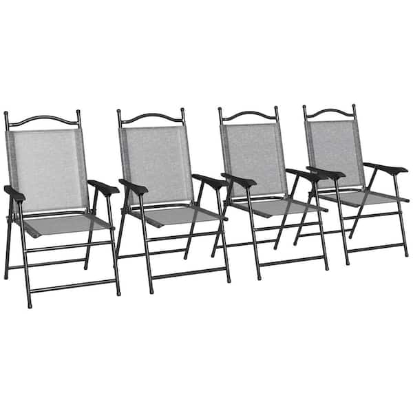 Otryad 4-Piece Gray Metal Folding Dining Chair Outdoor Lawn Chair Set with Breathable Mesh Fabric and Anti-Slip Pads
