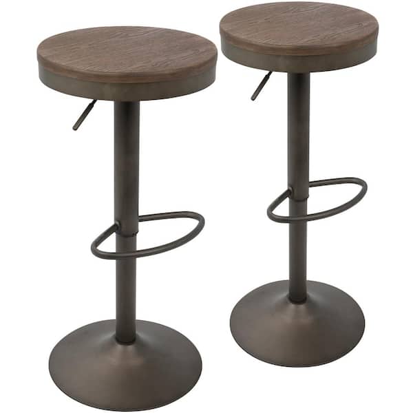 Dakota Antique and Brown Adjustable Bar Stool (Set of 2)