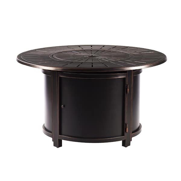 44 in. Round Aluminum Outdoor Propane Fire Table with Fire Beads, Lid and Covers in Copper