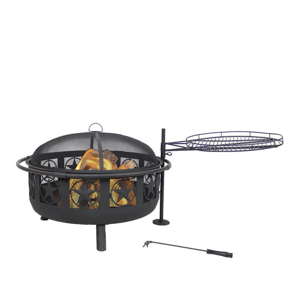 Sunnydaze Decor KF-ASFP-BLK 36 in. W x 22.5 in. H Round Steel Wood Burning Fire Pit with Cooking Grate and Spark Screen Sunnydaze Decor KF-ASFP-BLK 36 in. W x 22.5 in. H Round Steel Wood Burning Fire Pit with Cooking Grate and Spark Screen