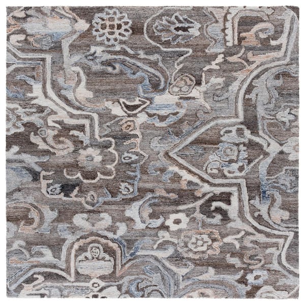 Marquee 6 ft. x 6 ft. Square Brown/Gray Abstract Floral Area Rug
