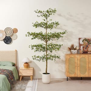 Artificial 9 ft. Black Olive Tree with White Planter Faux Olive Trees for Indoor outdoor Home Decor Housewarming Gift