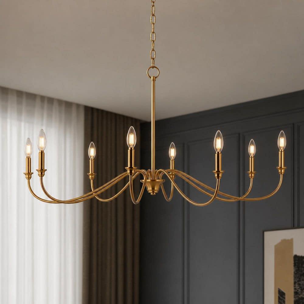 Annabelle 8-Light Muted Brass Farmhouse Candle Chandelier, 42 in. Wide, LED Compatible, Adj Height price history on PriceWatchPro