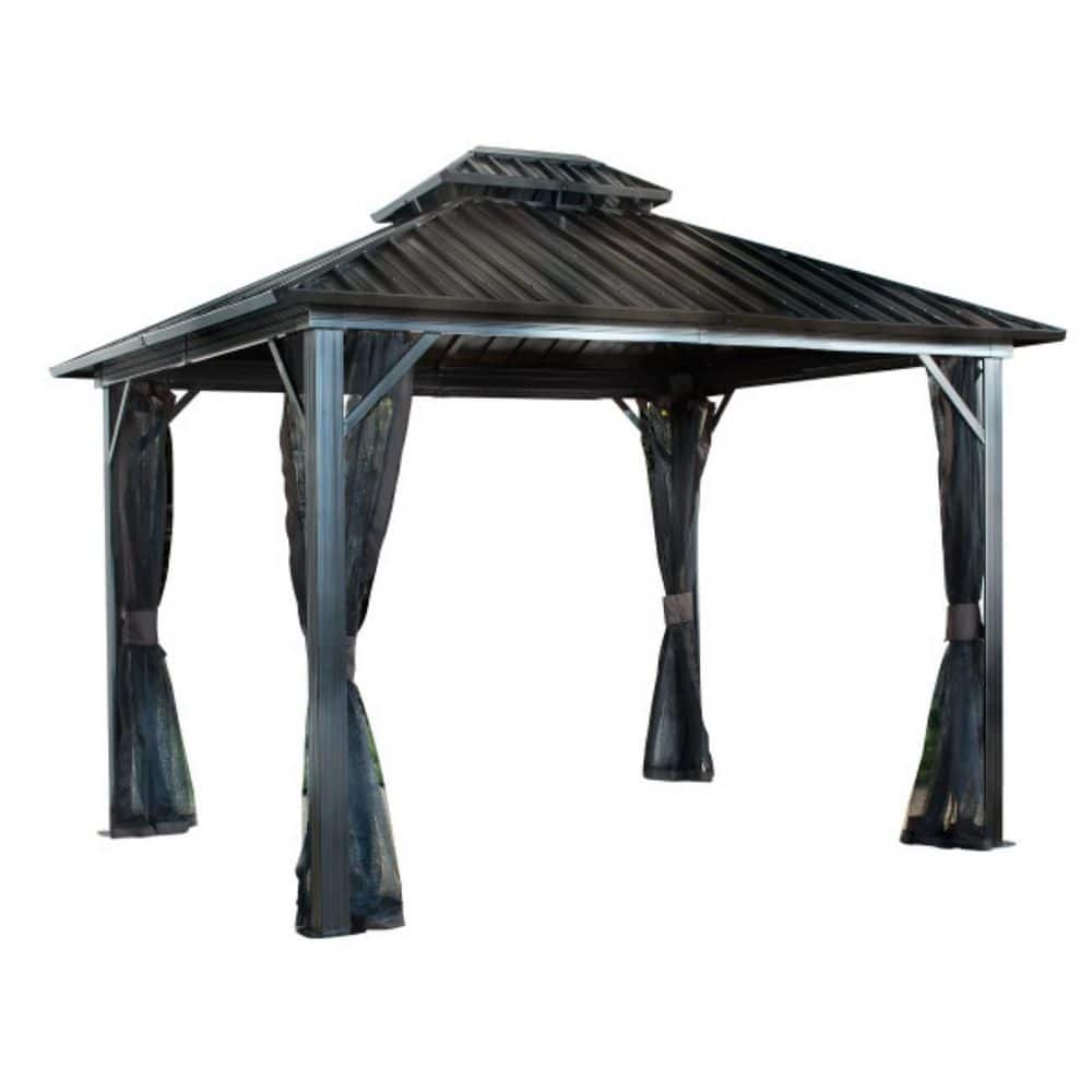 Sojag Genova 12 Ft. X 16 Ft. Dark Brown Double Roof Rustproof Aluminum ...