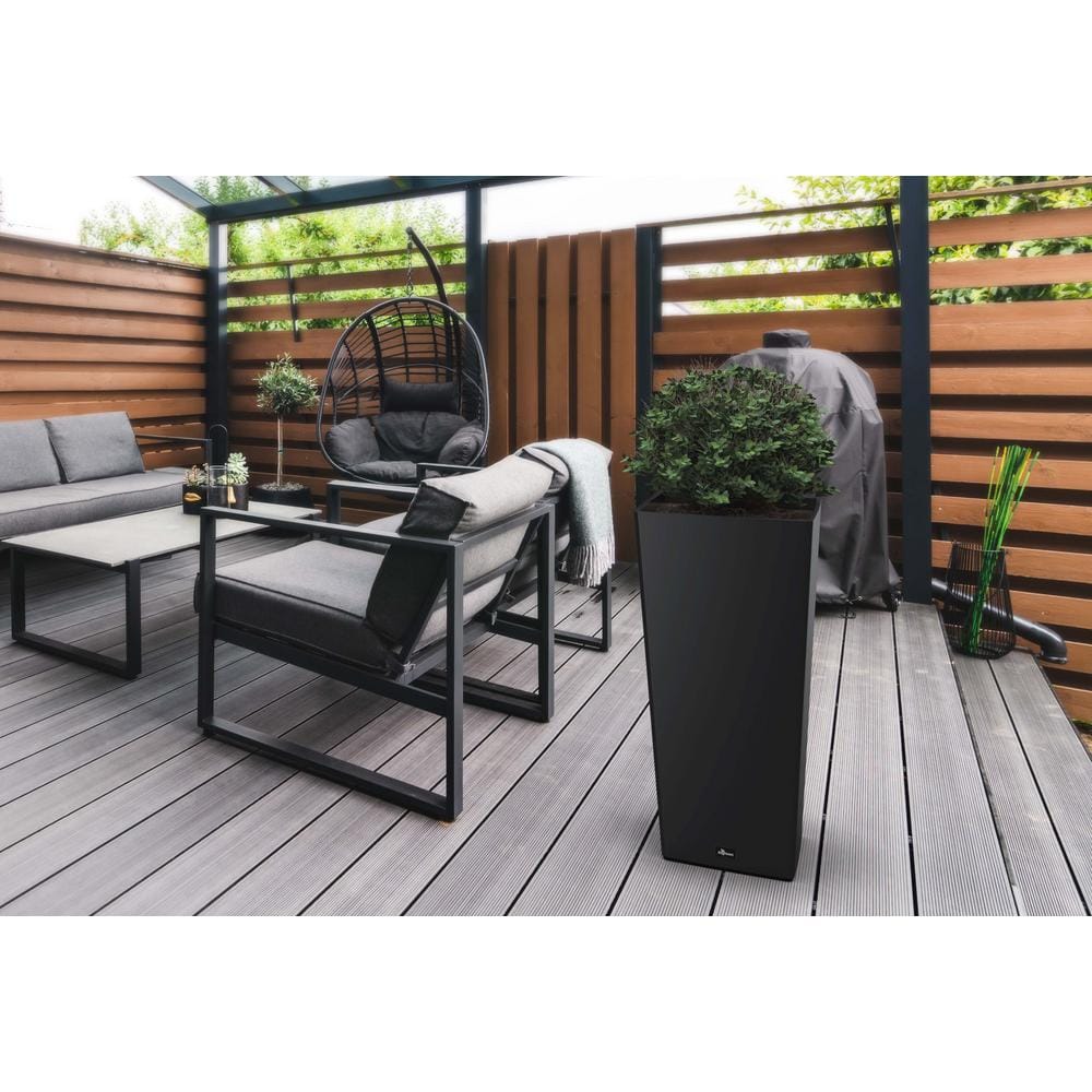 Tall Black Composite Resin Outdoor Square Planter with Shelf Insert