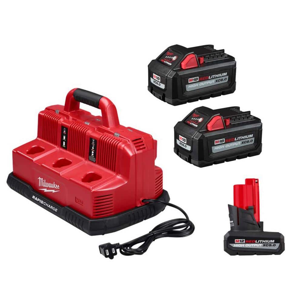 Milwaukee M12 and M18 12-Volt 18-Volt Lithium-Ion Multi-Voltage 6-Port Sequential Rapid Battery Charger (3 M12 and M18 Ports) - 2