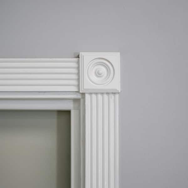 DM R375 - 7/8 in. x 3-3/4 in. x 3-3/4 in. Solid Pine MIterless Rosette Block with Button Design