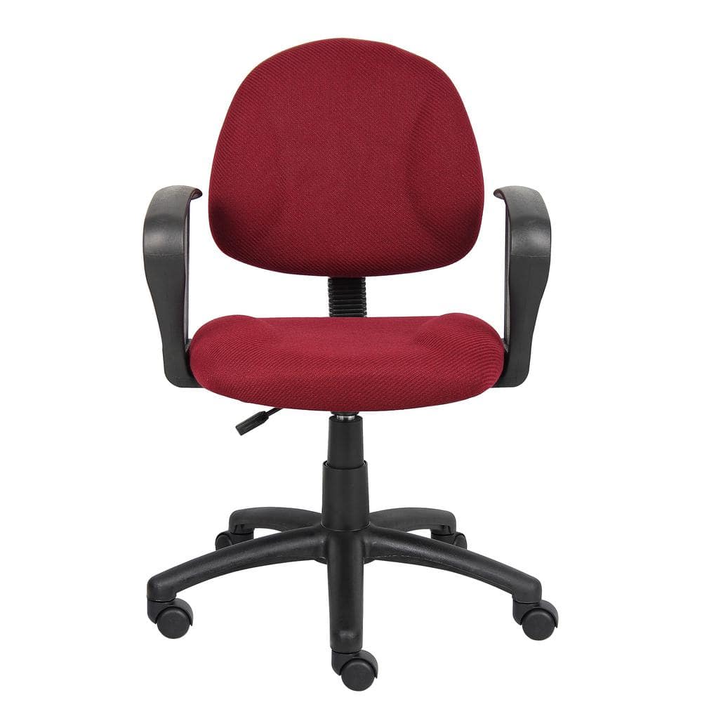 Ergonomic Swivel Task Chair with Fixed Arms in Burgundy Leather