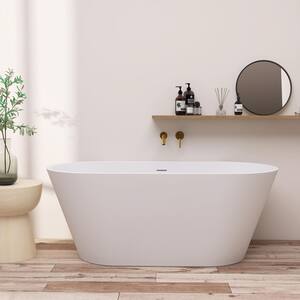 55 in. Acrylic Freestanding Oval Flatbottom Non-Whirlpool Soaking Bathtub in Glossy White
