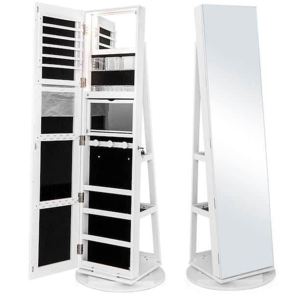 21.5 in. x 63.5 in. White Freestanding Lockable MDF Jewelry Armoire Storage Organizer Box with Full-Length Mirror