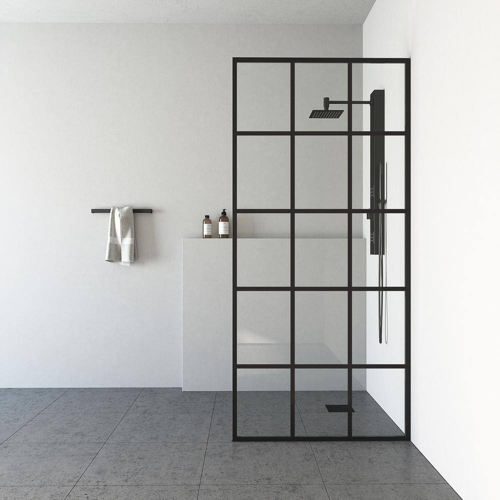 VIGO Mosaic 34 in. W x 74 in. H Framed Fixed Shower Screen Door in