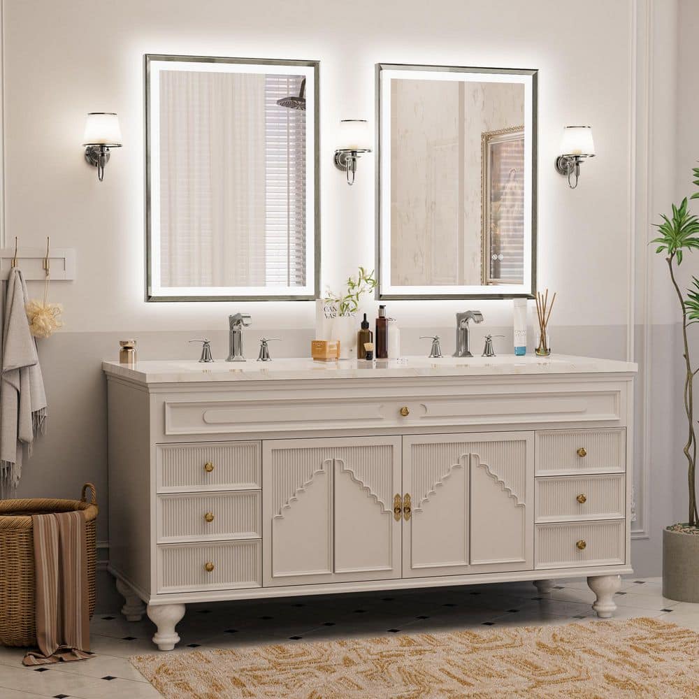24 in. W x 32 in. H Dimmable LED Anti-Fog Modern Aluminum Bathroom Vanity Mirror with Memory, Brushed Nickel (2-Pieces) price history on PriceWatchPro