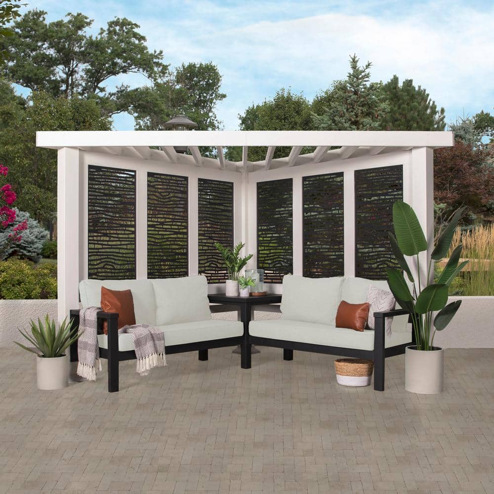 Ridgedale White Steel Cabana Pergola with Pumice Cushioned Seating