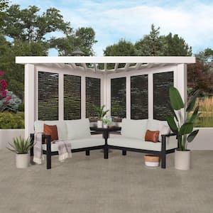 Ridgedale 8 ft. x 8 ft. White Steel Modern Cabana Pergola with Conversation Seating in Pumice