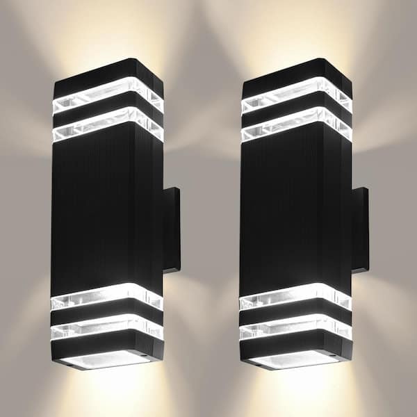 BLUEX BULBS 2-Light White Wall Sconce Up Down with 9-Watt Warm Black LED (2-Pack)