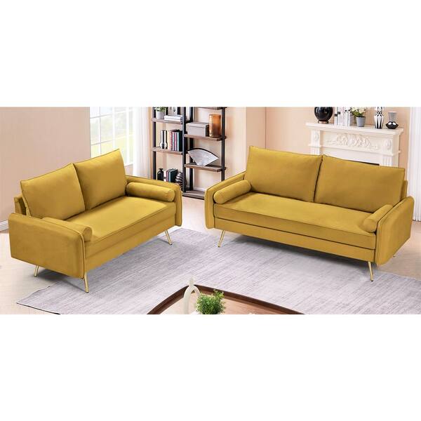 Visionnaire ヴィジョネア イエローゴールド US Pride Furniture Villeda 2-piece Greenish Yellow Velvet Living