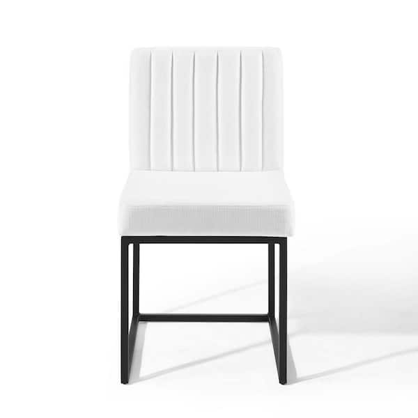 MODWAY Black White Carriage Channel Tufted Sled Base Upholstered Fabric Dining Chair