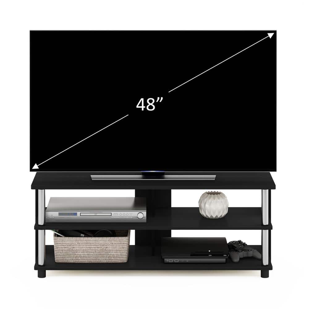 Compact Americana 48" Black Wood and Stainless Steel TV Stand