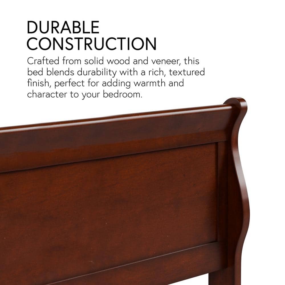 Cherry Wood Queen Sleigh Bed with Headboard and Footboard