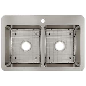 Avenue Stainless Steel 33 in. Double Bowl Dual Mount Kitchen Sink Kit