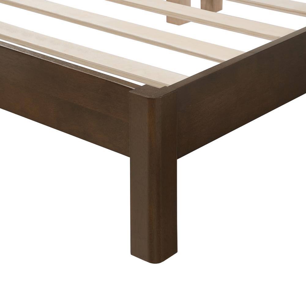 Adin Queen Dark Walnut Wood Frame Bed with White Boucle Upholstered Headboard