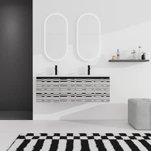 48 in. W x 18 in. D x 17 in. H Double Sinks Wall-Mounted Bath Vanity in Black with White Ceramic Top