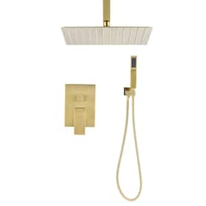 16 in. 2-spray Dual 2.5 GPM Flexible Shower System Set with Square Head Shower and Handheld Shower in Gold