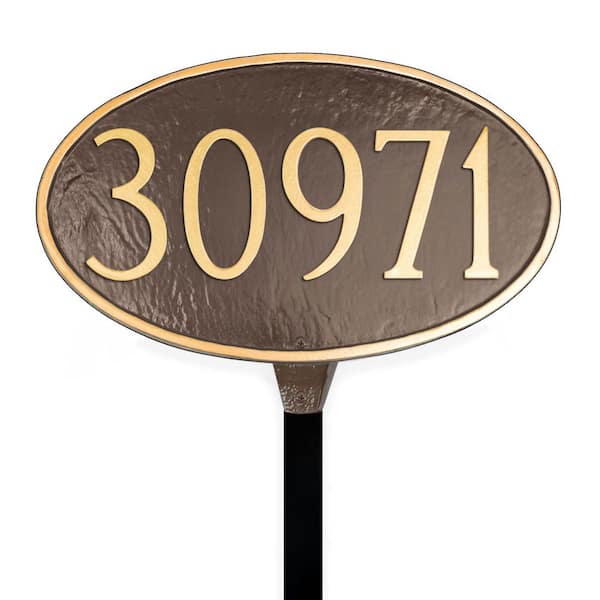 Classic Oval Small Address Sign Plaque with Lawn Stake - Chocolate/Gold