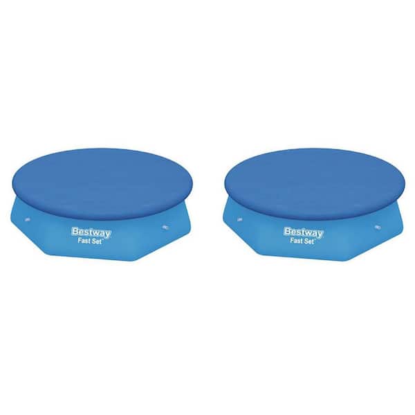 Bestway PVC 8 ft. x 8 ft. Round Blue Above Ground Pool Leaf Cover for Fast Set Pools (2-Pack)