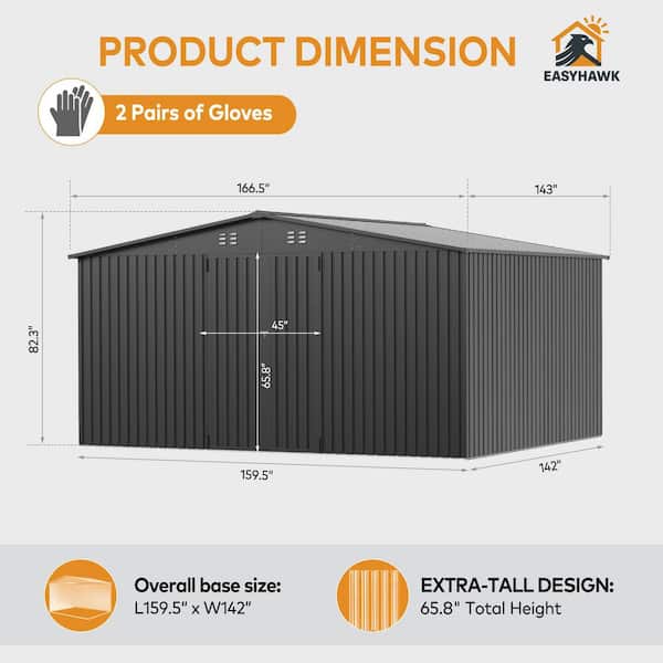 PABIMIA 14 ft. W x 12 ft. D Outdoor Metal Shed Storage Heavy Duty