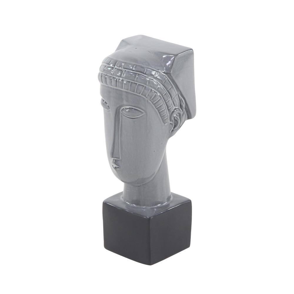 Gray Ceramic Woman Head Sculpture with Painted Finish