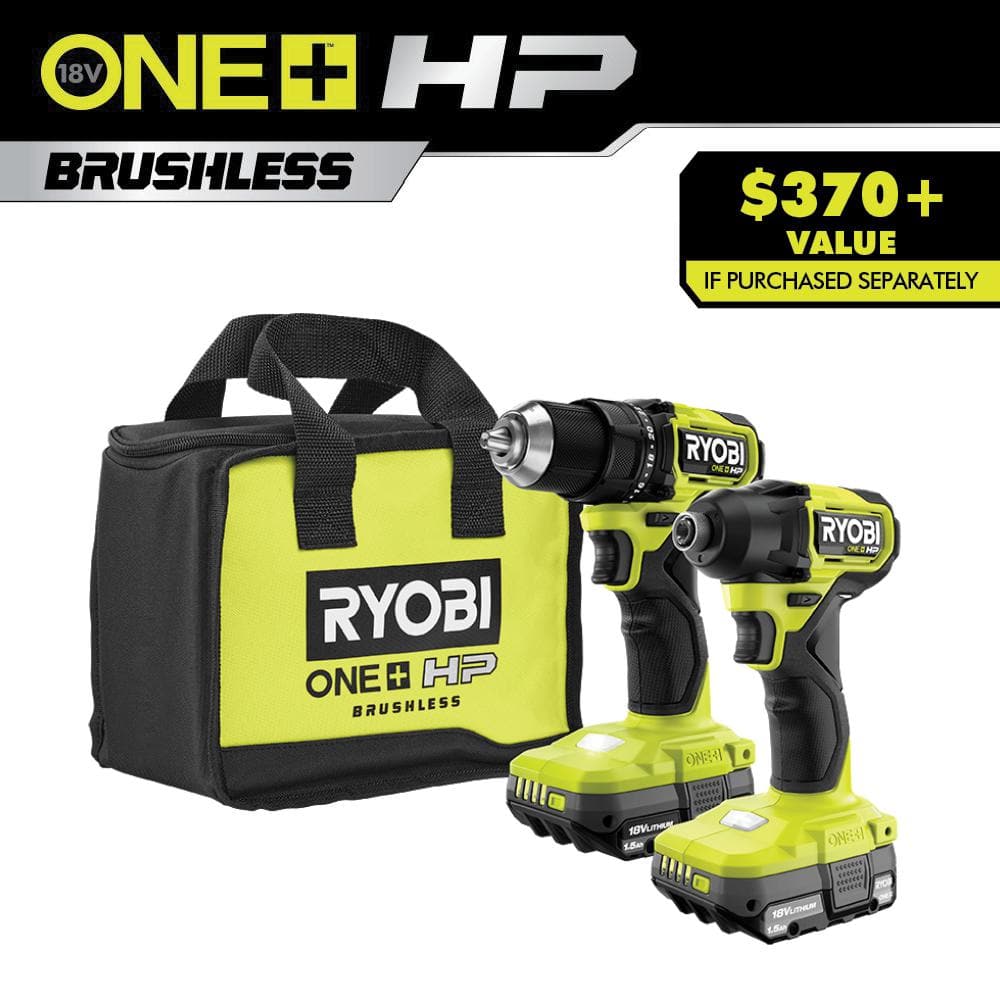 ONE+ HP 18V Brushless Cordless Compact 1/2 in. Drill and Impact Driver Kit with (2) 1.5 Ah Batteries, Charger and Bag